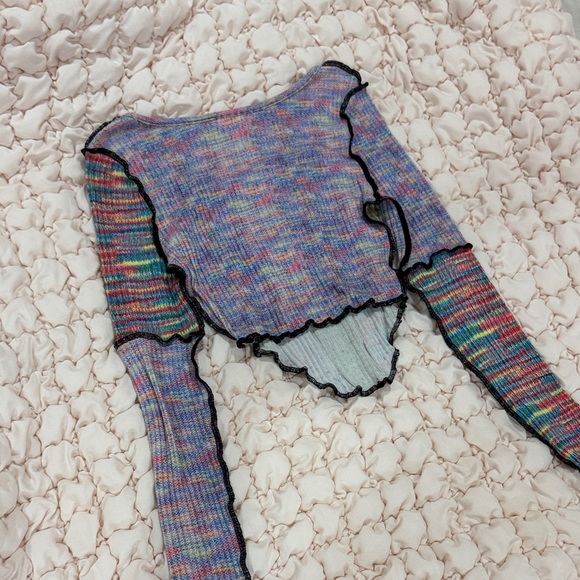 90s style patchwork Striped sweater knit Top - Picture 4 of 4